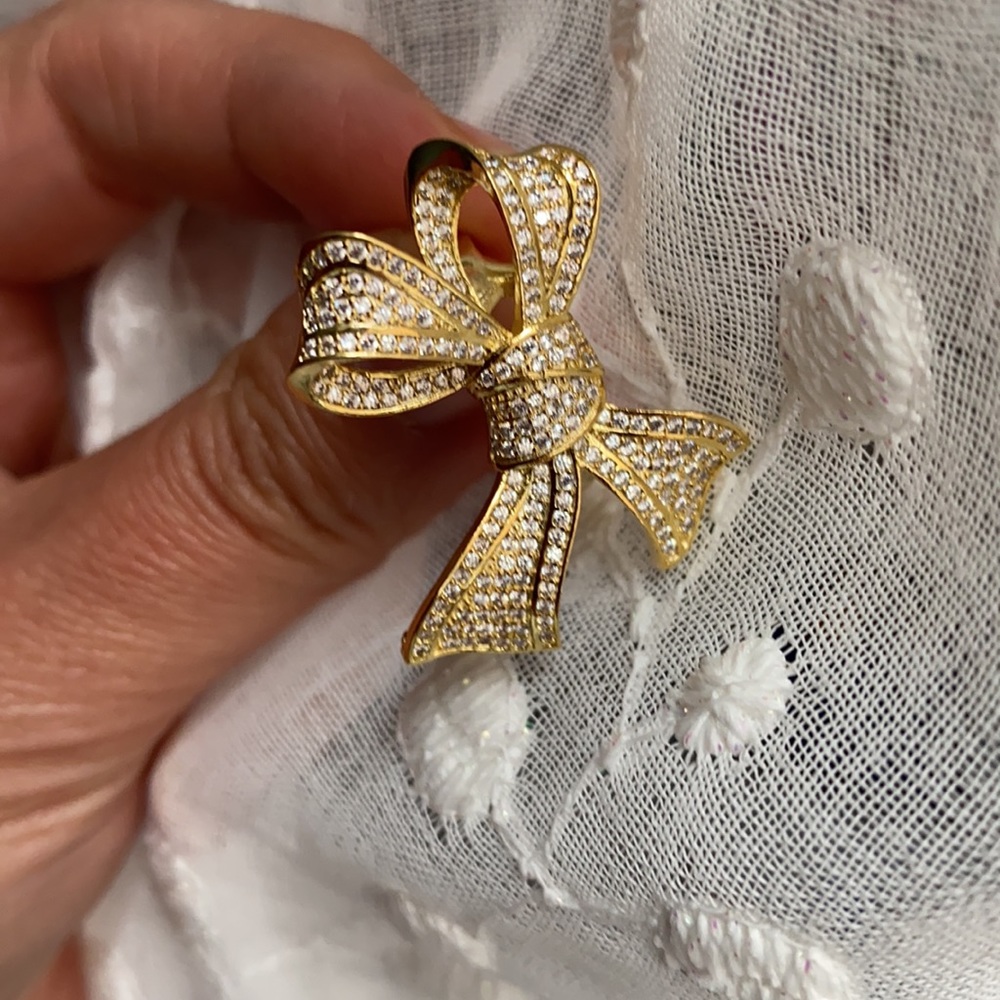 Gold plated big bow statement ring size 6 - Picture 5 of 6
